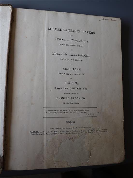 Ireland, William Henry - Miscellaneous Papers and Legal Instruments under the Hand and Seal of William Shakespeare ...